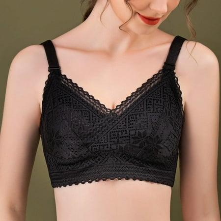 

Jialili Ladies Comfortable Breathable No Steel Ring Lace Appear Small Adjustment Lift Bra Woman Underwear Black L（38BCD=85BCD）