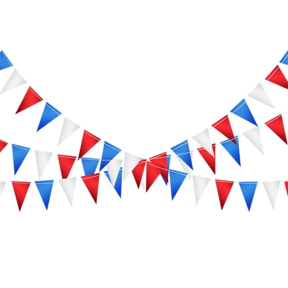 3M 4th of July Red White Blue Bunting Flag, Patriotic Five Pointed Pennant Banner, Long Streamer for Party Festival Wall Fence Decor