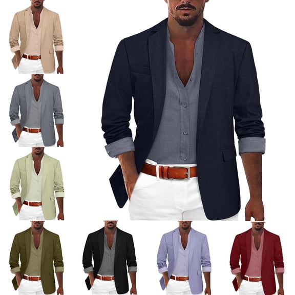Zysthvn Casual Mens Fall Jackets Blazer Lightweight Dress Winter Mens Outerwear with Pockets Lapel Button Suit Solid