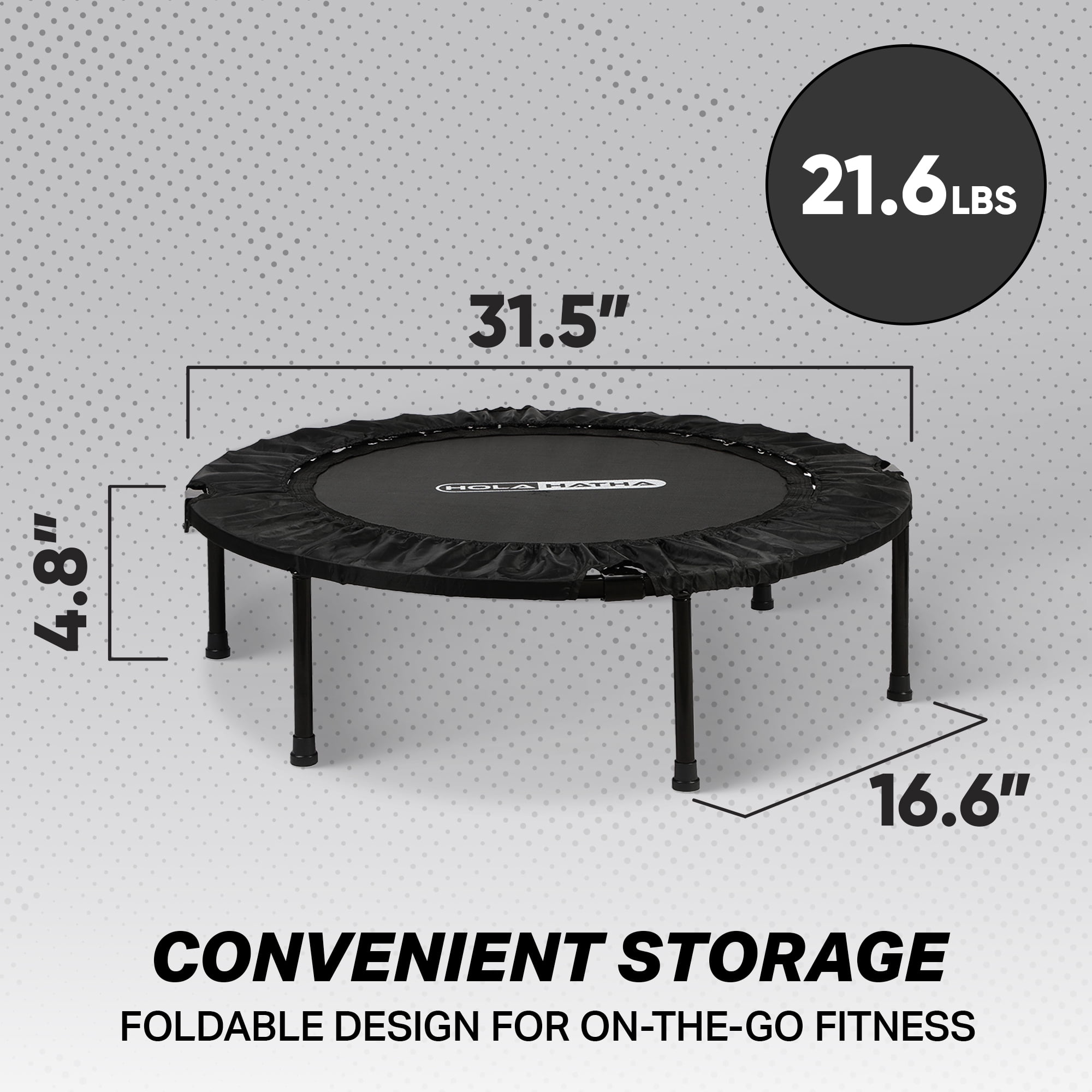 HolaHatha 40 Inch Foldable Mini Trampoline with Adjustable Handle, Black