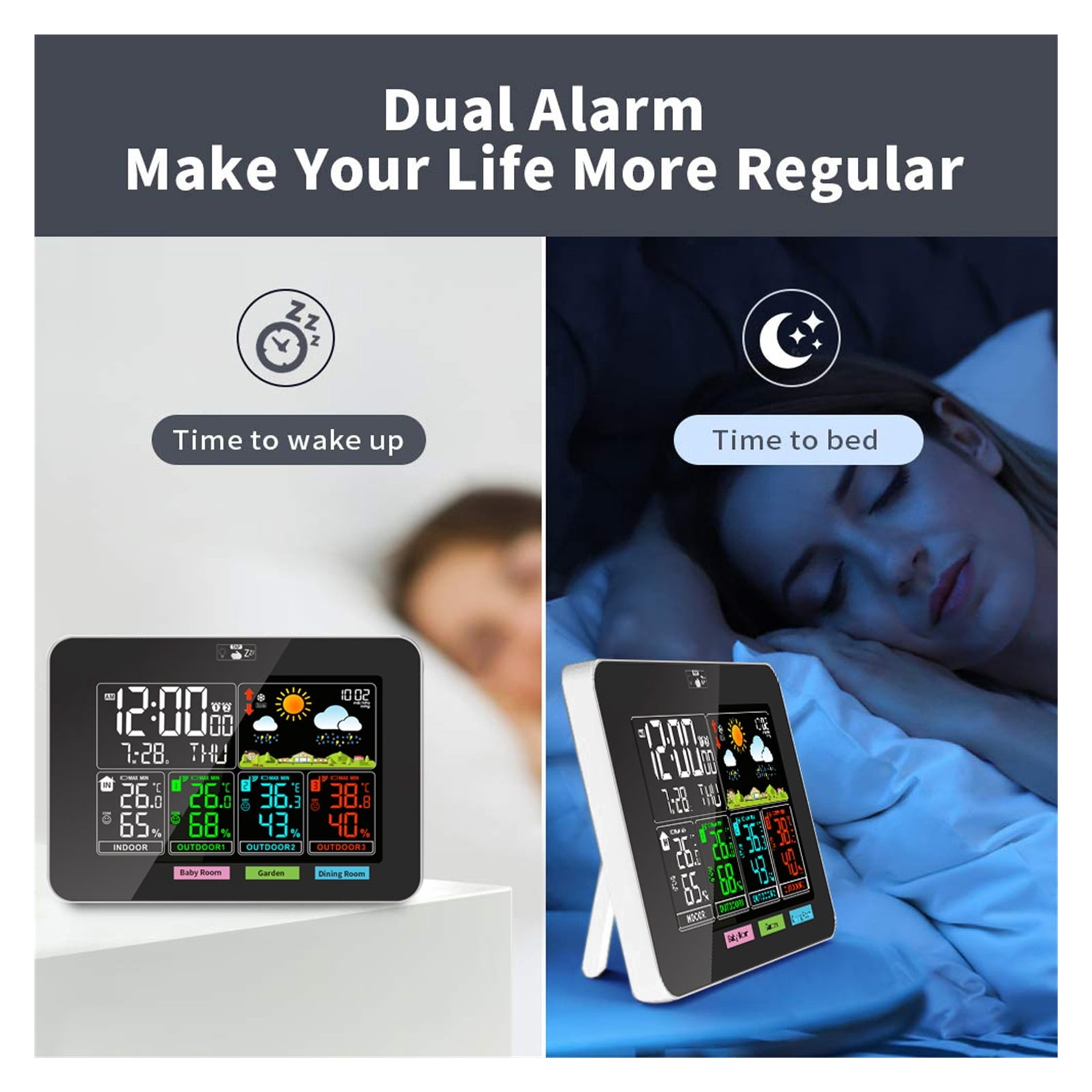 Wireless Weather Station with 3 Remote Sensors, VA Color Display 4-Zone Monitor