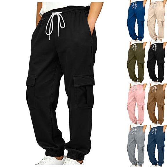 DJDLJWCJ Big Boys Cargo Pants Elastic Waist Drawstring Jogger Pants School Uniform Pants Lightweight Side Pocket Casual Pants Black Size 14