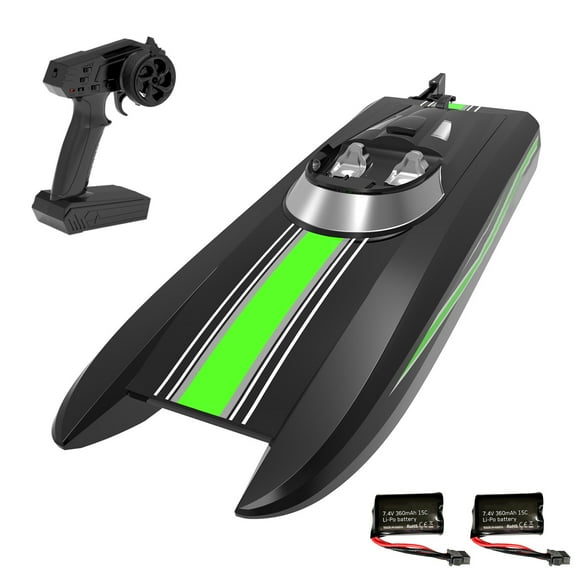 2.4GHz High-Speed Remote Control Boat - Atomic XS RTR, 30km/h, 100m Control Range, Low Battery , Dual 7.4V 360mAh Batteries, USB Charging, Black-Green, Gift Box Package (EXA79505RBB1)