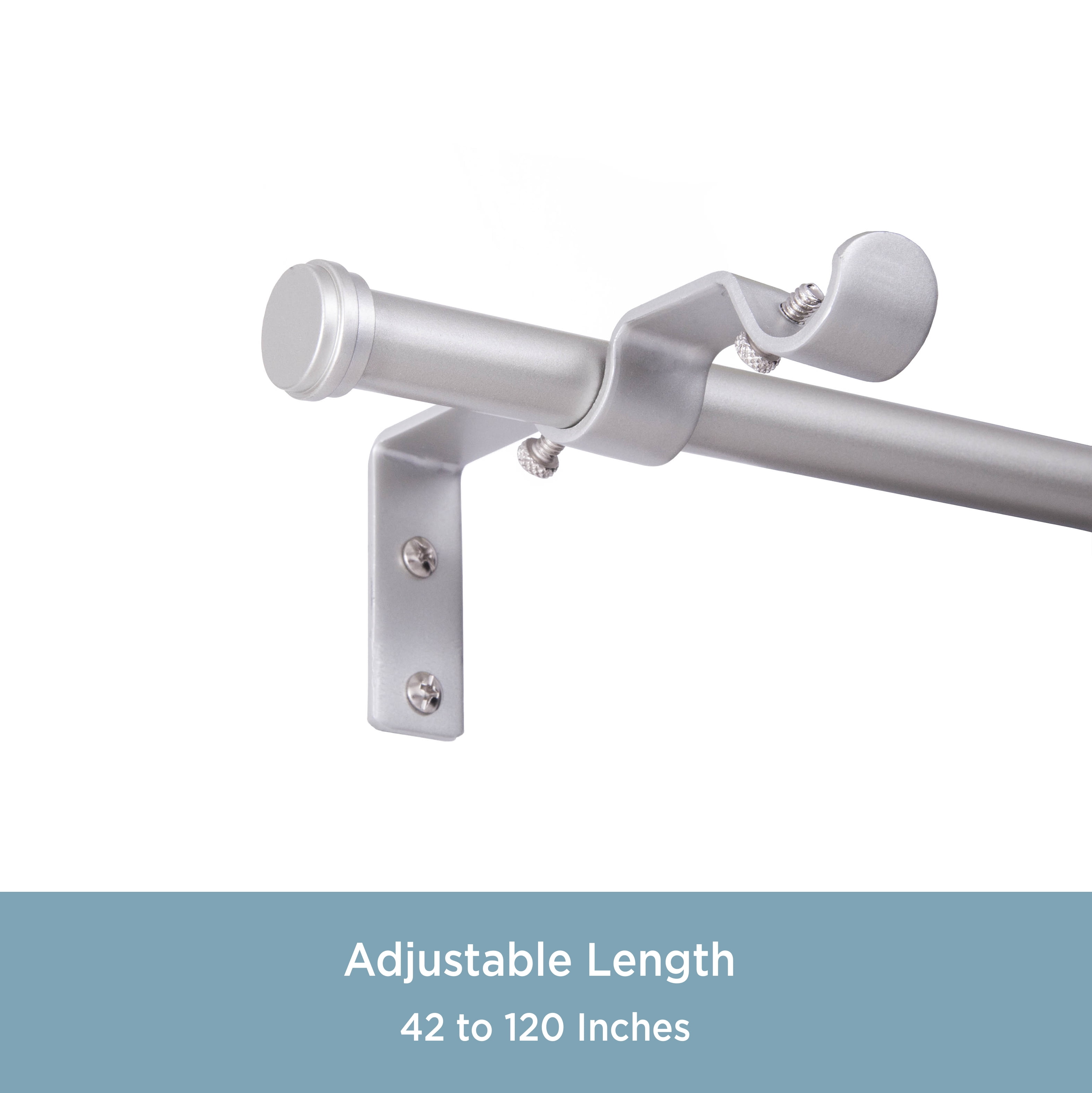 Kenney Steel Double Curtain Rod Conversion Kit, 42-120" Adjustable Length, 5/8" Dia., Brushed Nickel