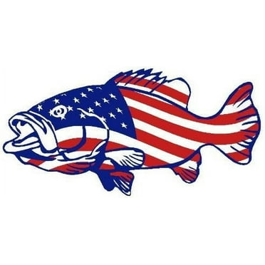 8 Pack - StickerDad® American Flag Bass USA Patriotic Fishing by StickerDad® - Full Color Printed - (Size: 4" Color: RED/White/Blue) - for Windows, Walls, Bumpers, Laptop, Lockers, etc.