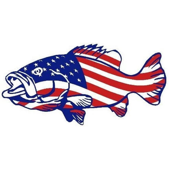 2 Pack - StickerDad® American Flag Bass USA Patriotic Fishing by StickerDad® - Full Color Printed - (Size: 4" Color: RED/White/Blue) - for Windows, Walls, Bumpers, Laptop, Lockers, etc.