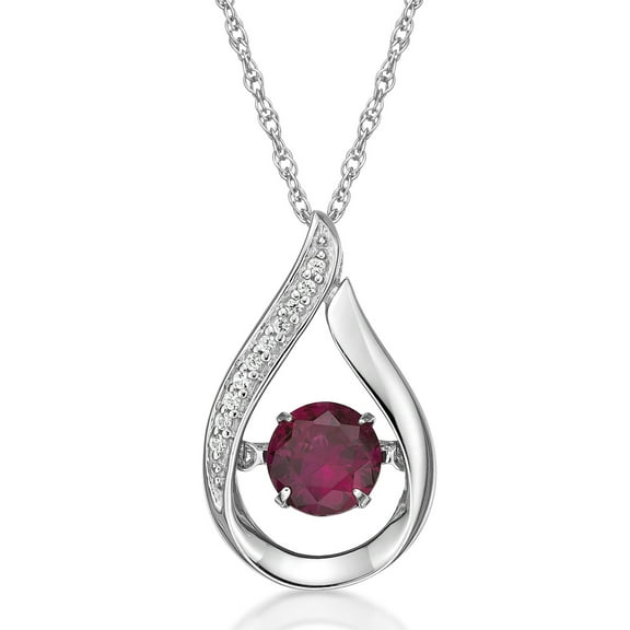 Brilliance 925 Sterling Silver Created Ruby and Created White Sapphire Dancing Pendant with 18" Chain