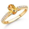 thumbnail image 2 of Gem Stone King 10K Two Tone Gold Yellow Citrine and White Lab Grown Diamond Engagement Ring for Women (0.91 Cttw, Gemstone November Birthstone, Oval Checkerboard 7X5MM, Size 8), 2 of 4