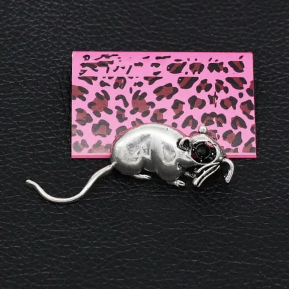QQTDFG Vintage Mouse Rat Gold & Silver Tone Rat Animal Brooch Pin Black Rhinestone Eyes-Silver
