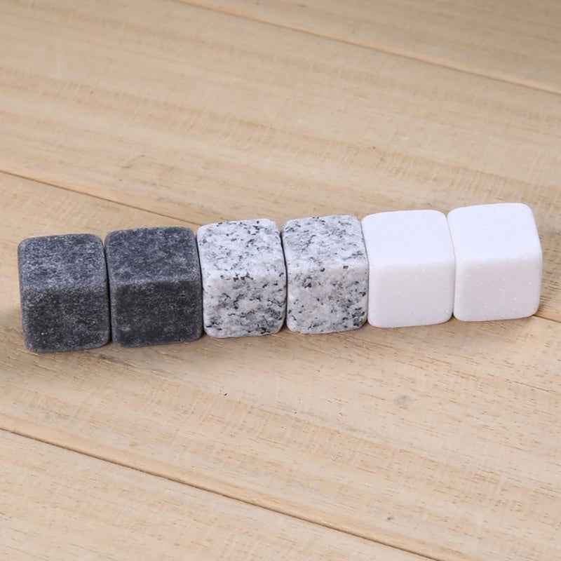 JI_ KD_ 6 Pcs Marble Cubes Ice Stone Whiskey Drinks Chilling Cocktail Accessor 