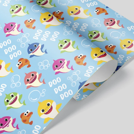 Baby Shark Wrapping Paper Cartoons Themed Gift Wrapper Made from Premium Paper for Kids Girls Boys Birthday Christmas Halloween Hanukkah Baby Showers Holiday Gift Cover(4 Rolls-80sq ft)