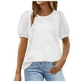 thumbnail image 1 of Durtebeua Femmes Été Tops 2024 Doux Printemps Manches Courtes Casual Chemisier Col Rond Mode Pull Pull Pull Blanc, XL, 1 of 5