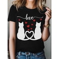thumbnail image 2 of Cat Couple Women's T-Shirt, Short Sleeve Tee Shirts Casual Tops Red Love Crewneck T Shirt for Women, 2 of 8