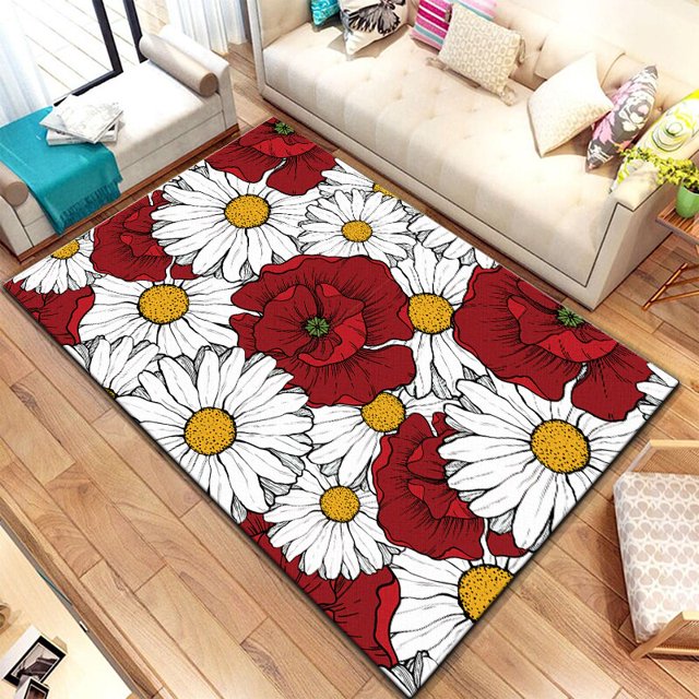Hermosa alfombra con pintura de flores de dibujos animados, área grande, decoración suave negra para el hogar, estilo bohemio15160x200cm (62x78 pulgadas)160x200cm (62x78 pulgadas) zhangyuxiang unisex