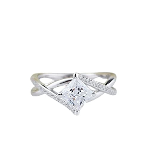 HeartsAndYou 1ct Princess Cut Moissanite Engagement Ring for Women Twist Infinity Shank 18k White Gold Over Silver