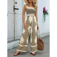 thumbnail image 2 of Womens Jumpsuit Casual One Piece Boho Summer Outfits Shirred Strap Wide Leg Long Pants Rompers with Pockets Khaki M, 2 of 4