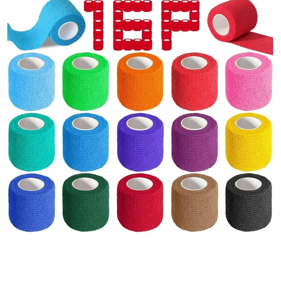 16 Pack Self Adhesive Bandage Wrap,2" X 5 Yards Elastic Cohesive Bandage Wrap,Color Athletic Tape,Vet Wrap,Ankle Tape