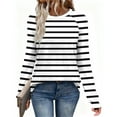 thumbnail image 6 of LIaqionyy Womens Striped Shirt Long Sleeve Crewneck Fall Outfits Casual Loose T Shirts Tunic Tops Fashion Clothes, 6 of 7