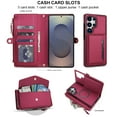 thumbnail image 6 of Designed for Samsung Galaxy S25 Ultra Multi-Function Wallet Phone Case,With Shoulder Strap&Wrist Strap,Cash Pocket&Card Slots,Zipper Purse,Magnetic Detachable PU Leather Flip Phone Case,Red, 6 of 9