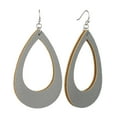thumbnail image 1 of Women's Smooth Faux Leather Hollow Teardrop Dangle Pierced Earrings, Gray, 1 of 3