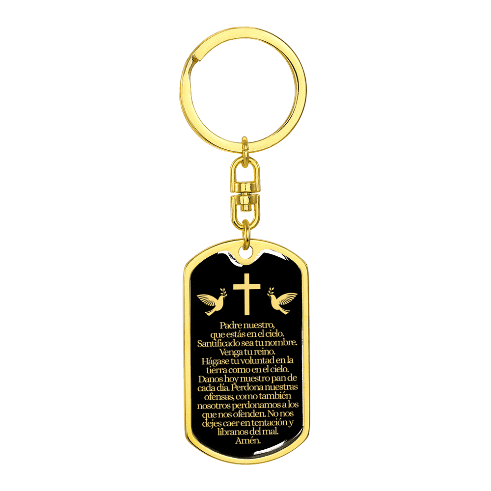 Our Father in Spanish Padre Nuestro Lord's Prayer Matthew  Swivel  Keychain Dog Tag Stainless Steel or 18k Gold 