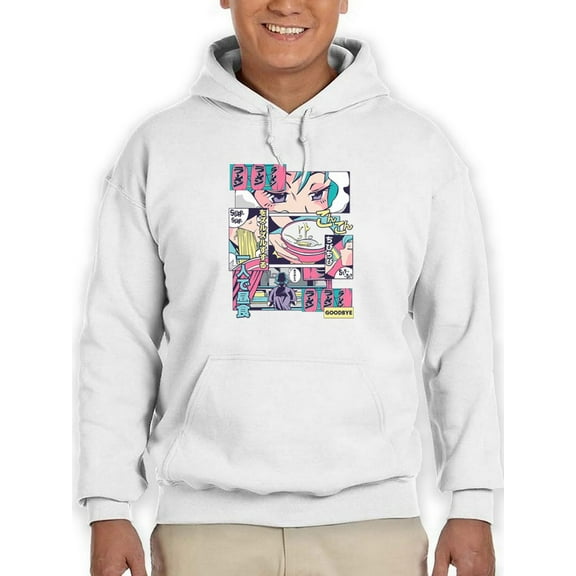 Smartprints Mens Graphic Hoodie White - Ramen Comic Cotton Blend Regular Fit