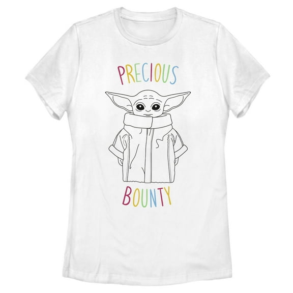 Women's Star Wars: The Mandalorian The Child Precious Bounty Rainbow Text Graphic Tee White X Large