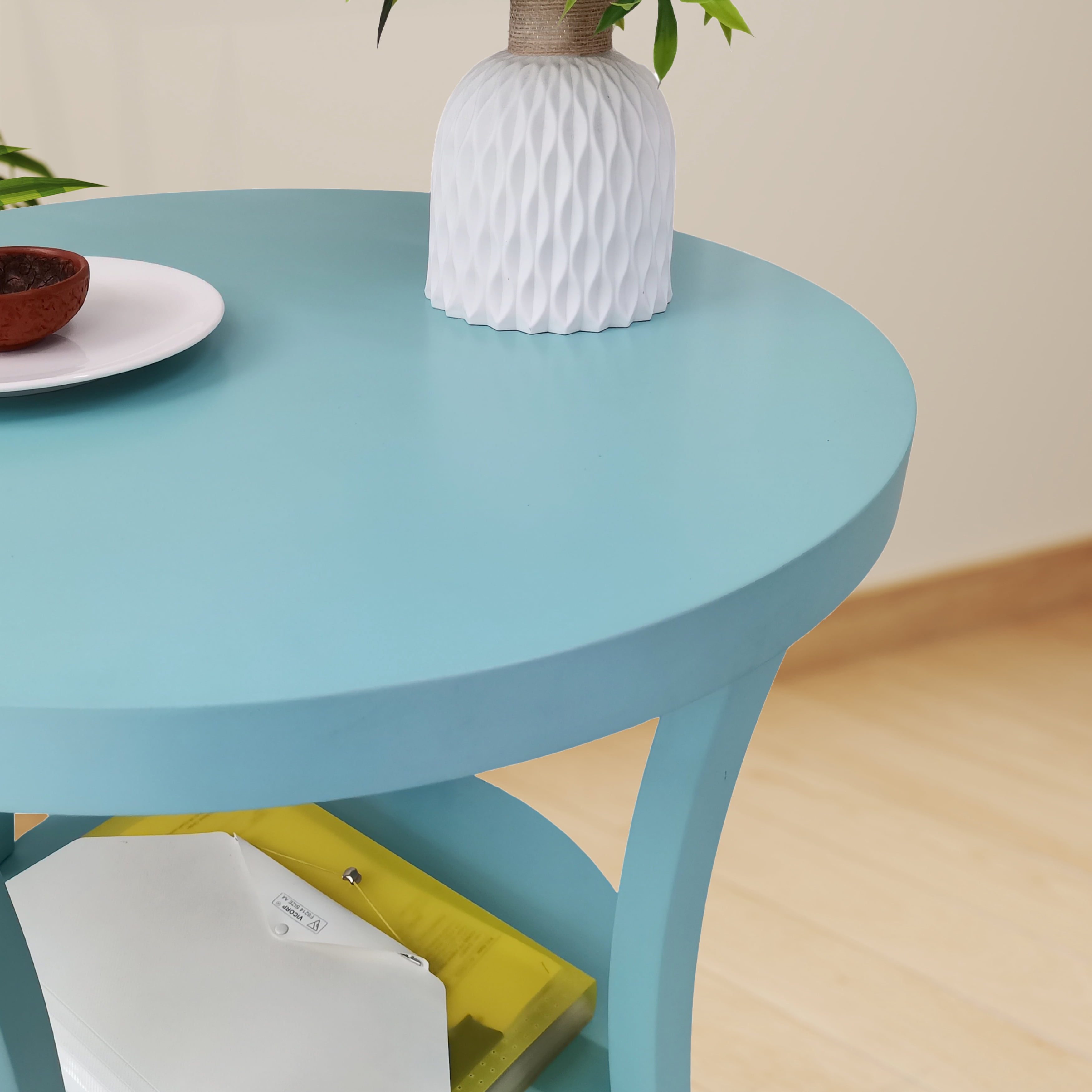Perth Contemporary Oval End Table with Lower Storage Shelf, Curved Leg Birch Veneer Side Table for Living Room Bedroom