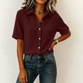 thumbnail image 6 of Women's Loose Fit Short Sleeve Button Up Flared Front Back Pleats Shirt Blouse Top Comfy Office Casual | CSEONE,Wine M, 6 of 7