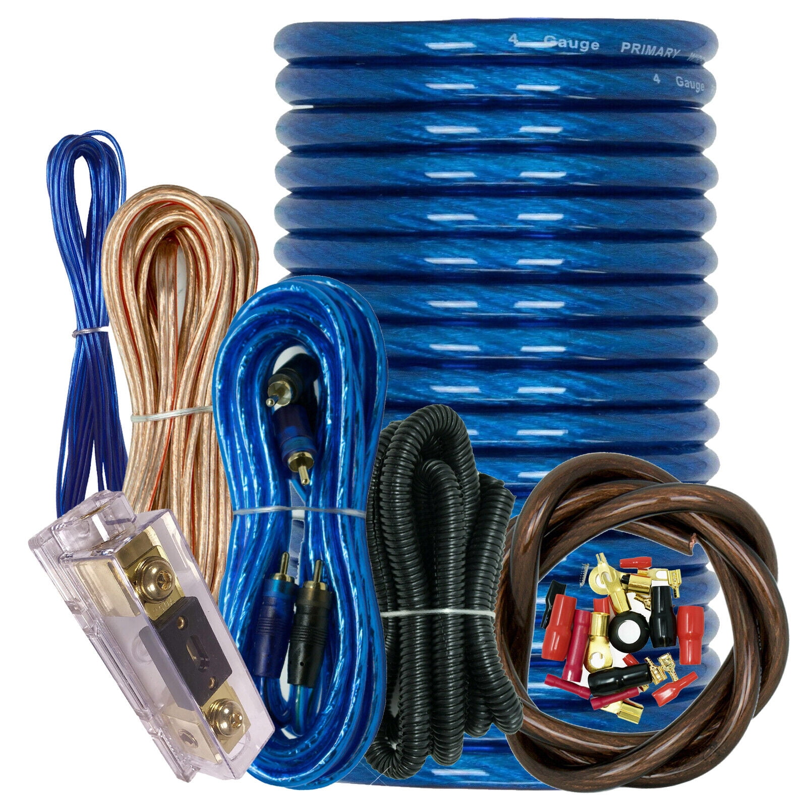 4500W SX 4 Gauge Amp Kit Amplifier Install Wiring Complete 4 Ga Car Wires Blue Bundle