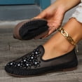 thumbnail image 4 of Rokment Sparkling Rhinestones Pearl Flower Mesh Dress Shoes for Women Ladies Elegant Breathable See Through Stitching Low Heels Casual Slip on Loafers Summer Fall Black Size 6, 4 of 8