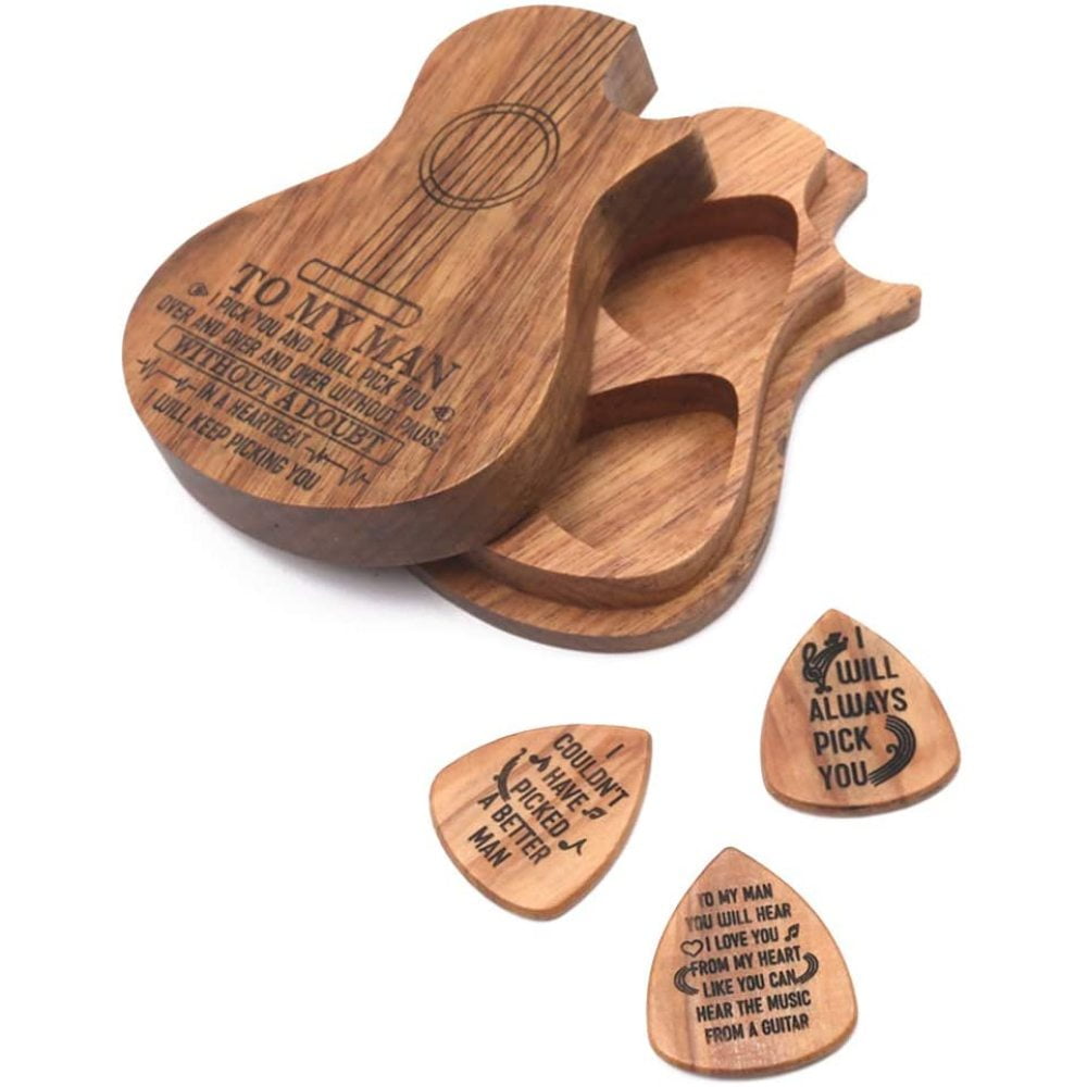 Guitar Wood Pick Wooden Guitar Pick Box and Picks Guitar Pick Plectrum Storage Box Box + Three Picks | Walmart