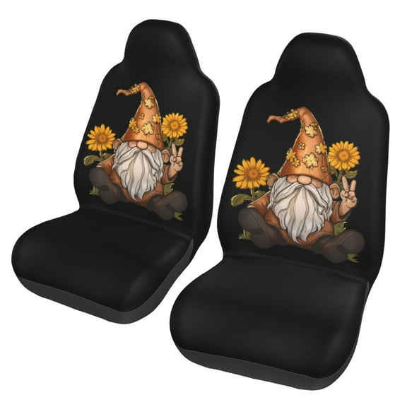KAKALAD Brown Sunflower Gnome Car Accessories Seat Covers Set Vehicle Seat Covers Universal Front Seats Protector 2 Pcs