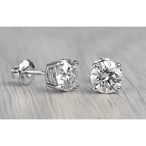 1 Ct Round Cut VVS1/ D Lab Created Stud Earrings White Gold Screw Back