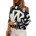 thumbnail image 2 of Womens Long Sleeve Tops T Shirts Color Block Printed With Chain Button Fall Clothes for Women Tees Blouses Navy XL, 2 of 5
