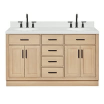 ARIEL Hepburn 60 Inch Double Oval Sink Bathroom Vanity With Carrara White Quartz Countertop 1.5 Inch Edge In Oak