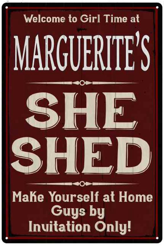 MARGUERITE'S She Shed Red Sign Lady Cave 8 x 12 High Gloss Metal 208120088317
