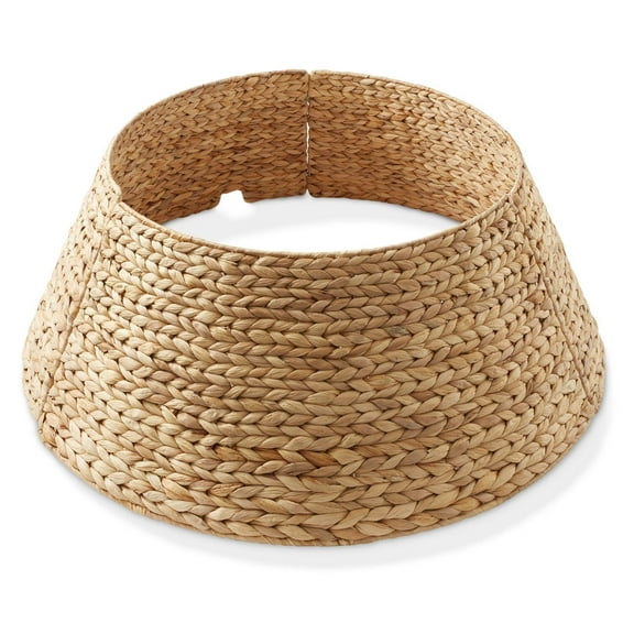 SKTPI Water Hyacinth Christmas Tree Collar, Christmas Tree Cover, Christmas Tree Collar, Woven Water Hyacinth Tree Base Cover with Cord Cut Out, Natural Small Round