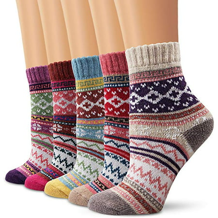 Womens Vintage Winter Soft Warm Thick Cold Weather Knit Wool Casual Cozy Crew Socks Pack of