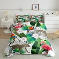 thumbnail image 2 of Manfei Flamingo Leopard Parrot 3-Piece Full Size Comforter Sets,Flower Leaves Bedding Comforter Set,Floral Animal Lightweight Bedding Sets,Luxury Teenager Bedroom Decor,Reversible, 2 of 8