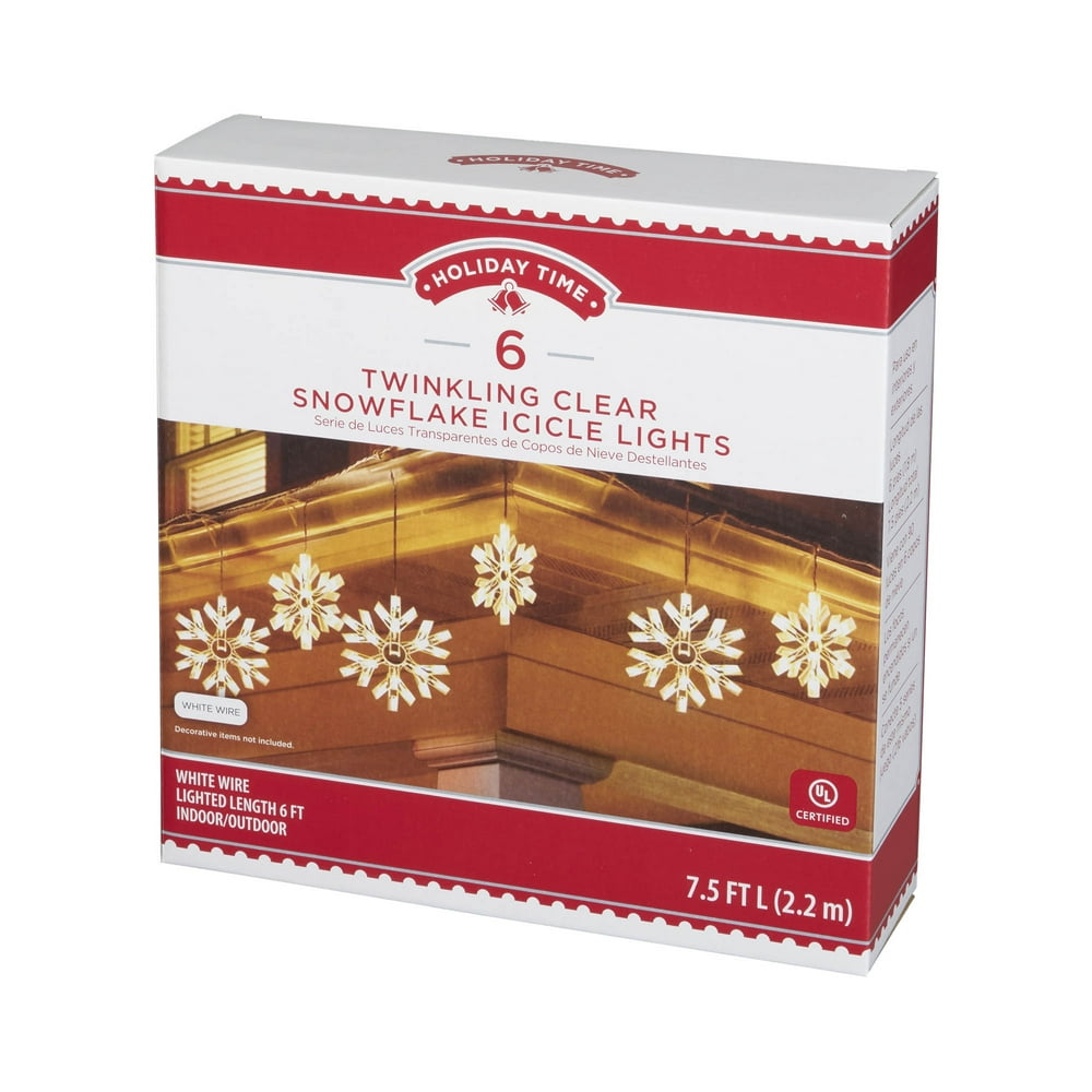 Holiday Time Clear Snowflake Icicle Christmas Lights Set, 6', 6 Count