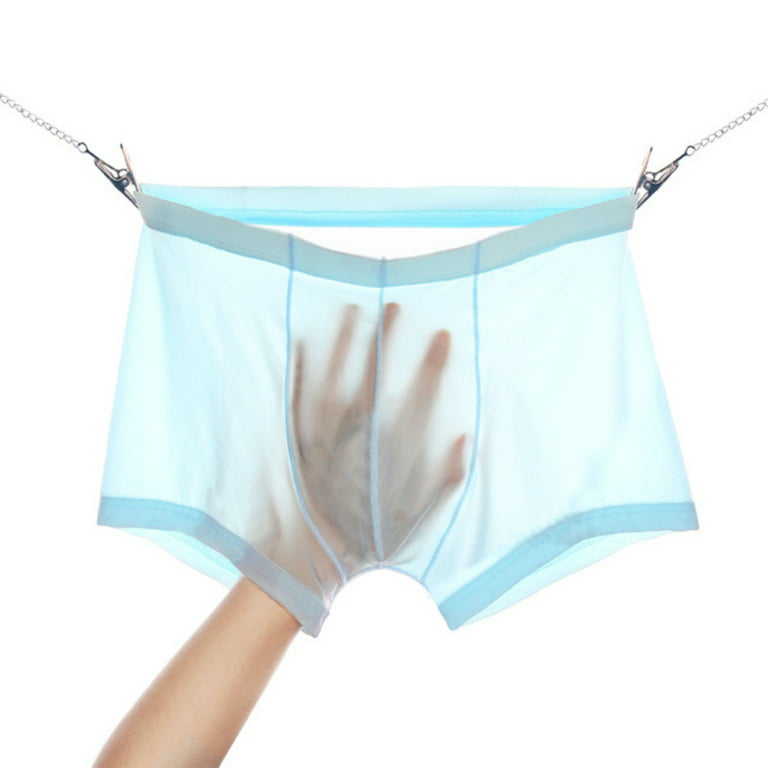 rygai Men Thin Breathable Seamless Bulge Pouch Boxers Briefs  Underwear,Light Blue XXXL