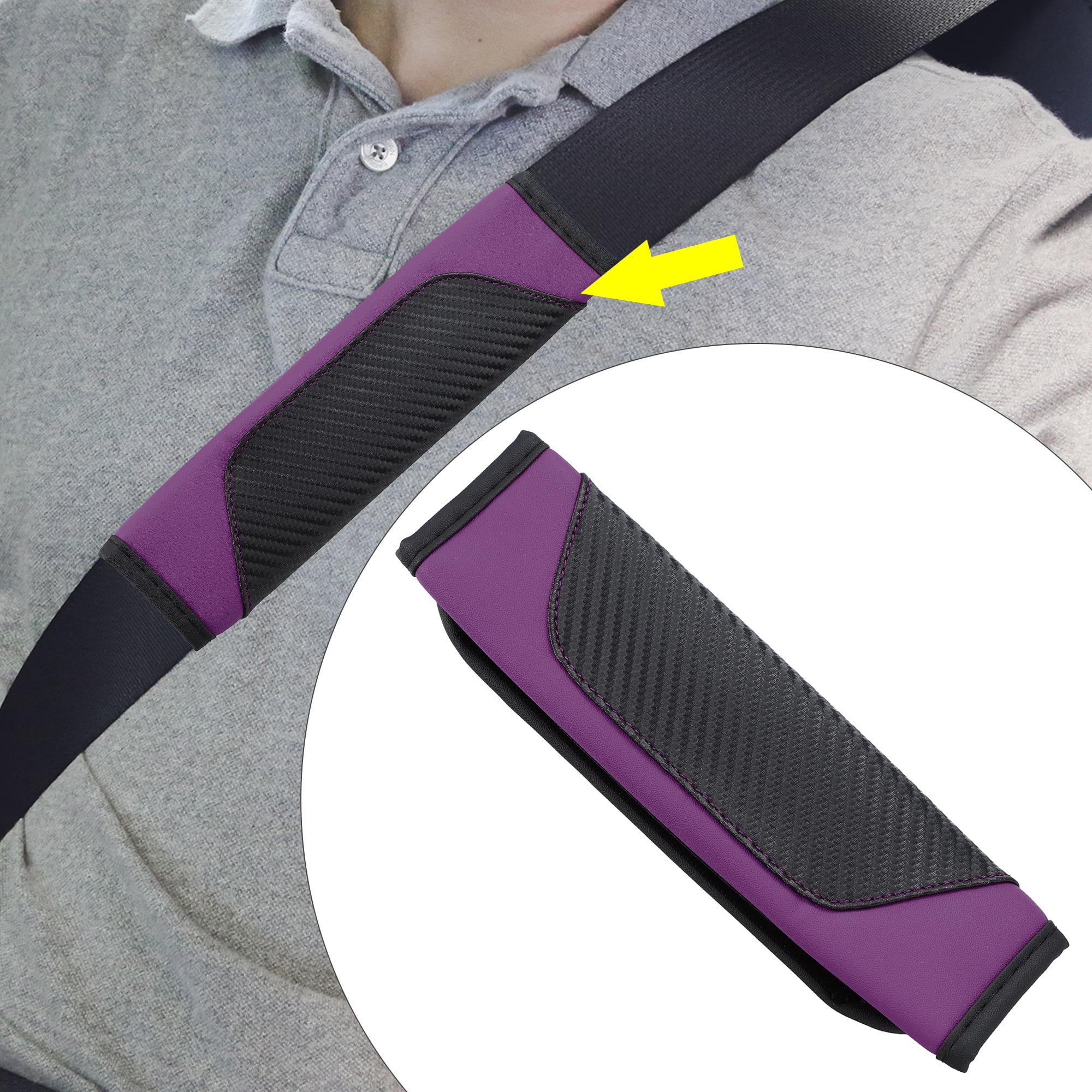 Unique Bargains Purple Car Seat Belt Cover Carbon Fiber Leather