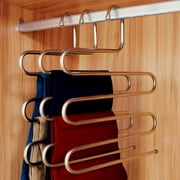 Multi-Purpose Pants Hangers 5 Layers Stainless Steel Clothes Hangers Storage Pant Rack Closet Space Saver for Trousers Jeans Towels Scarf Tie, 1 Pack