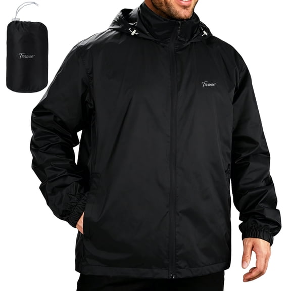 Tirrinia Men's Packable Waterproof Rain Jacket with Hood