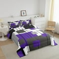 thumbnail image 2 of Erosebridal Black White Grey Purple Bedding Set Queen Geometric Square Comforter Set Adults Modern Geometry Stripes Down Comforter Abstract Line Quilted Duvet 2 Pillow Cases Bedroom Decor, 2 of 6