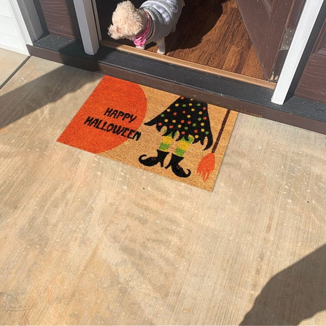 Pumpkin Ghost Witch Themed Halloween Doormat Non-Slip Front Entrance Rug Fall Decor Outdoor Mat 16x24 Inch