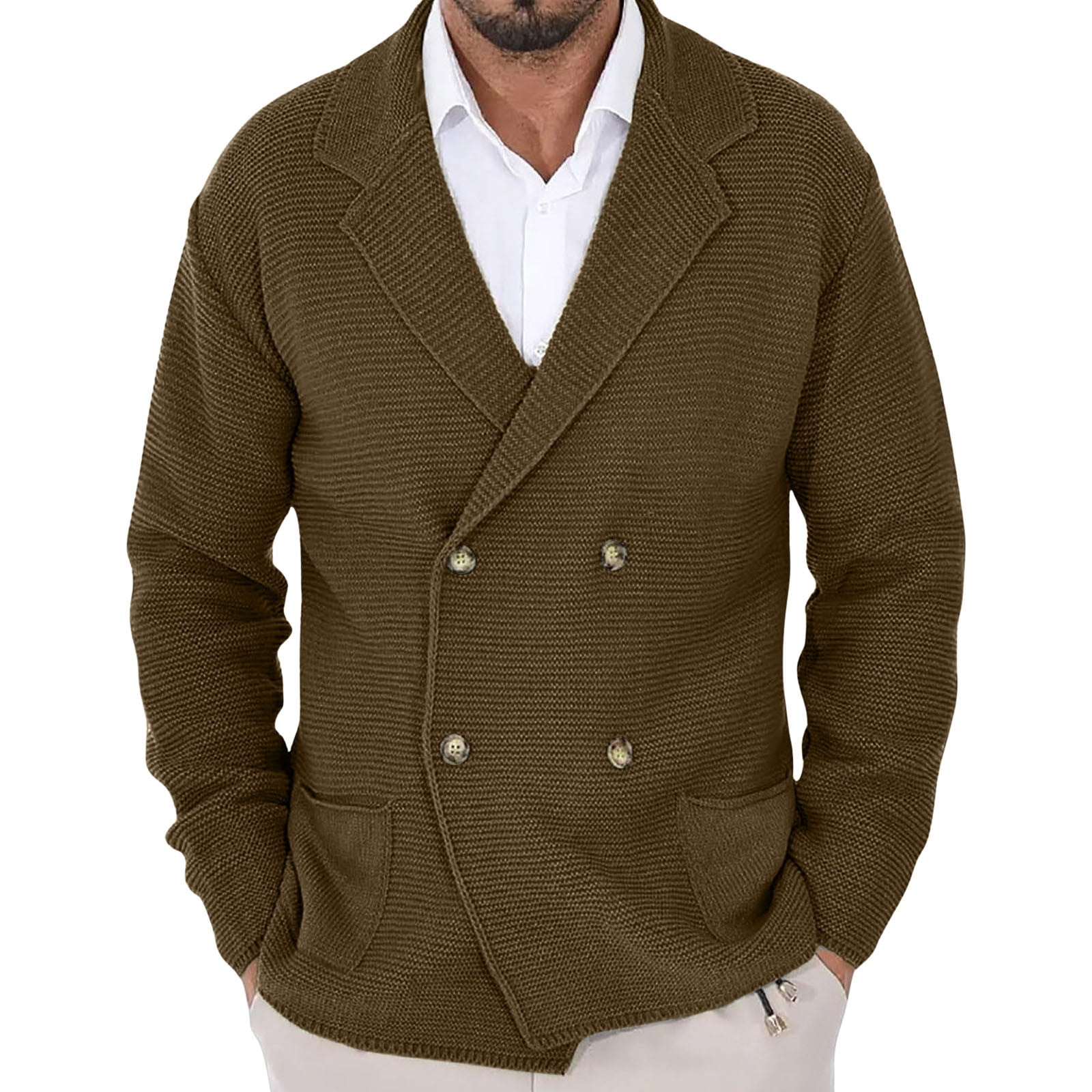 Coffee Crochet Warm Knit Cardigan Lounge Coats for Man Fall Winter 