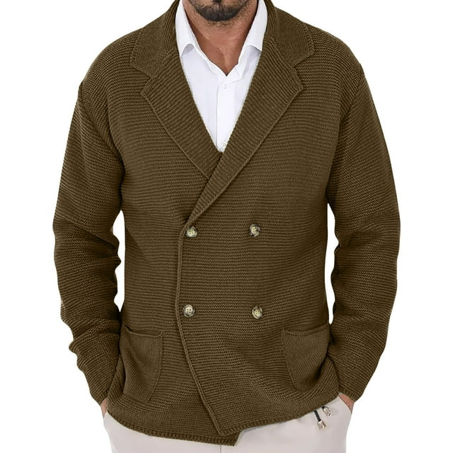 ShomPort Sweater Cardigans for Mens Knitted V-Neck Lapel Open Front Soft Outwear Solid Color Lighweight Comfort Warm Jackets