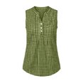 thumbnail image 3 of Vivianyo HD Women's Plaid Sleeveless Henley Top, Pleated Front Partial Button Blouse, Casual Vest for Women, Sizes S-2XL, 3 of 7